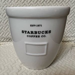 Starbucks Barista Large White Kitchen Utensil Crock Jar Cup 6 1/2" Tall 2002